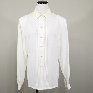New Vintage Koret Embellished Ivory Pearl Blouse Y2K Pleated Embroidered Demure